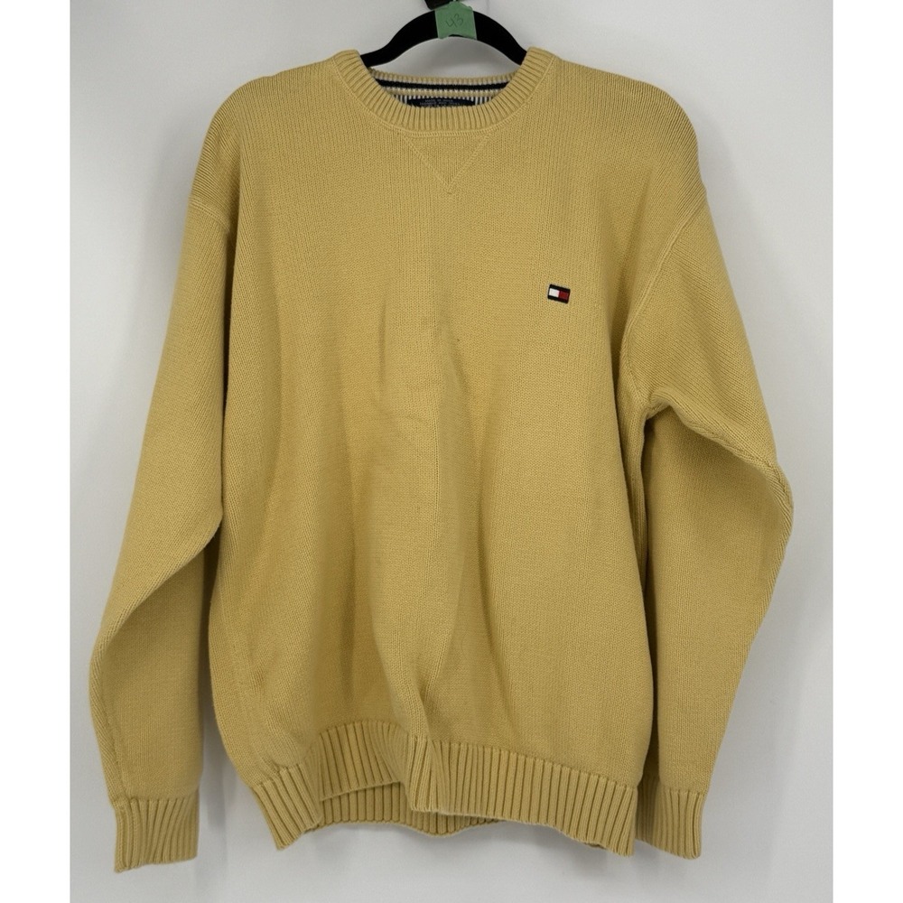 Tommy Hilfiger Sweater Men's‎ Size X-Large Yellow Cotton Knit Crewneck Pullover